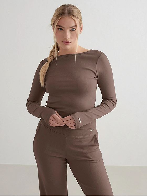 Aim'n Ease Ribbed Long Sleeve Top Macchiato
