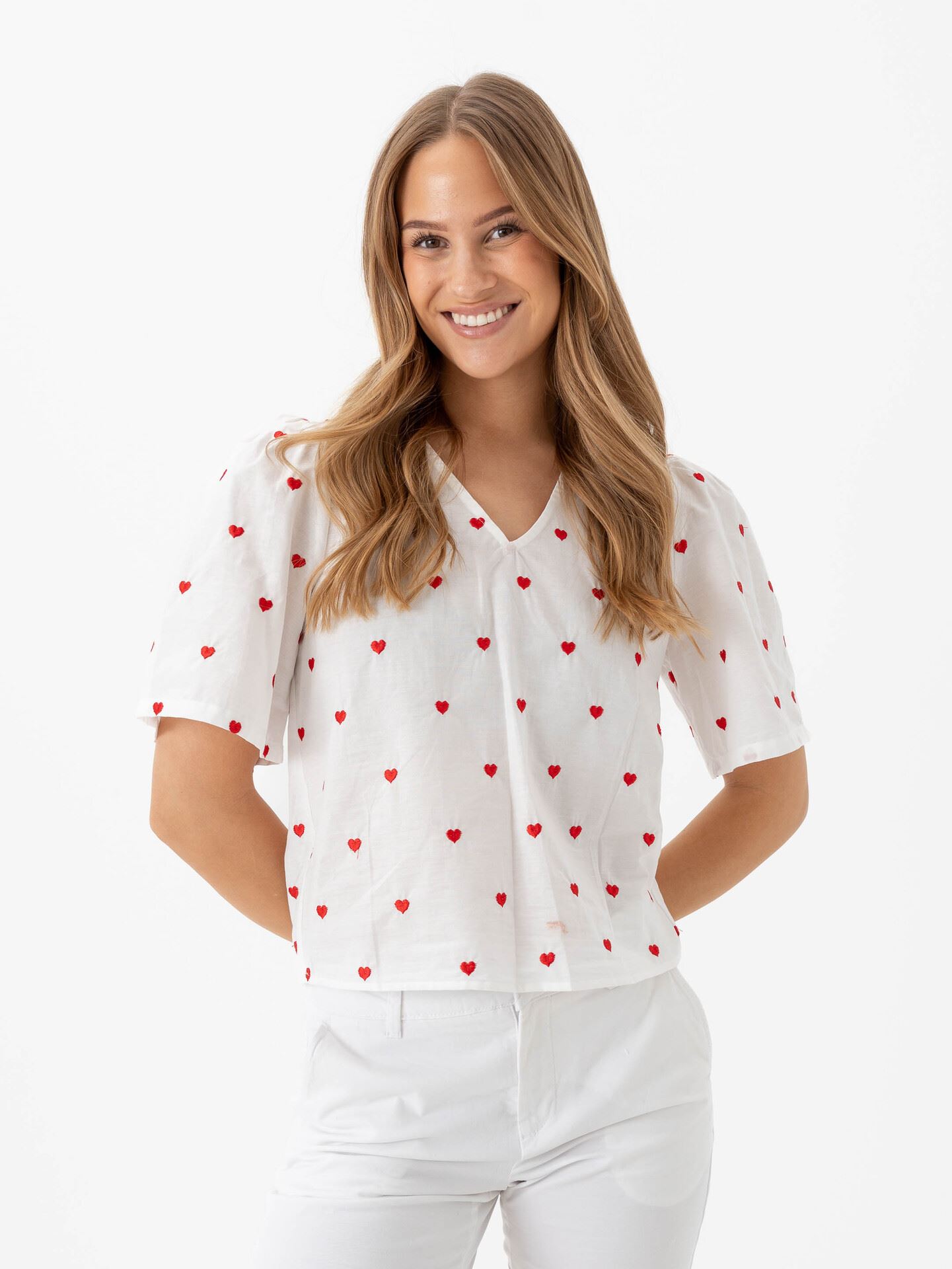 A-View Heart Blouse White/Red