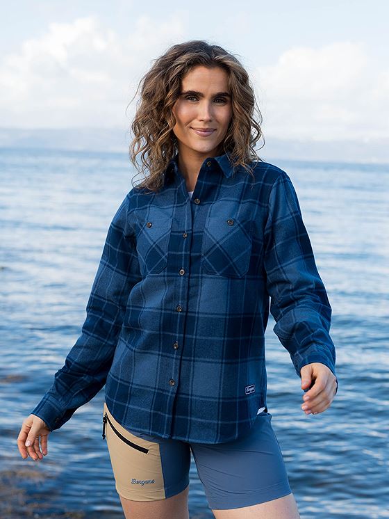 Bergans Nordmarka Flannel Shirt Women Granite Blue / Navy Blue Check