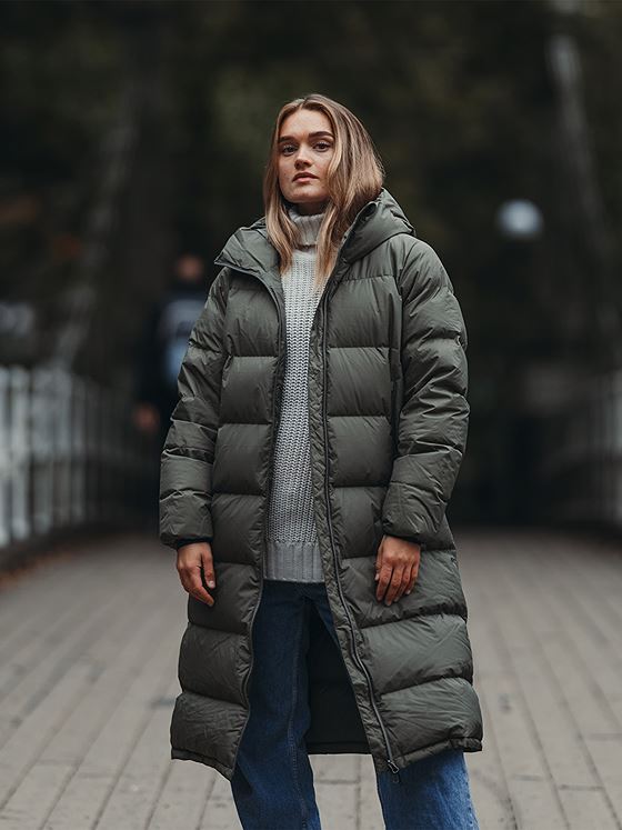 Bergans Urban Down Long Coat Women Green mud