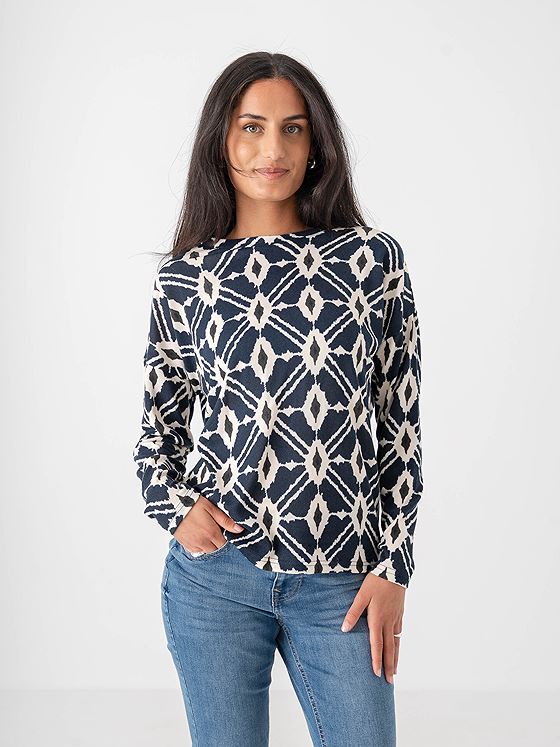 B.YOUNG Pieta All Over Print Top Navy Blazer Ikat