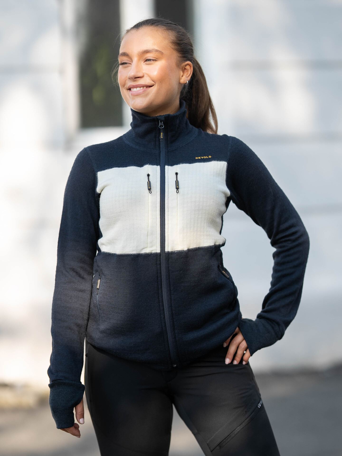 Devold Egga Grid Merino Jacket Woman Ink/Offwhite