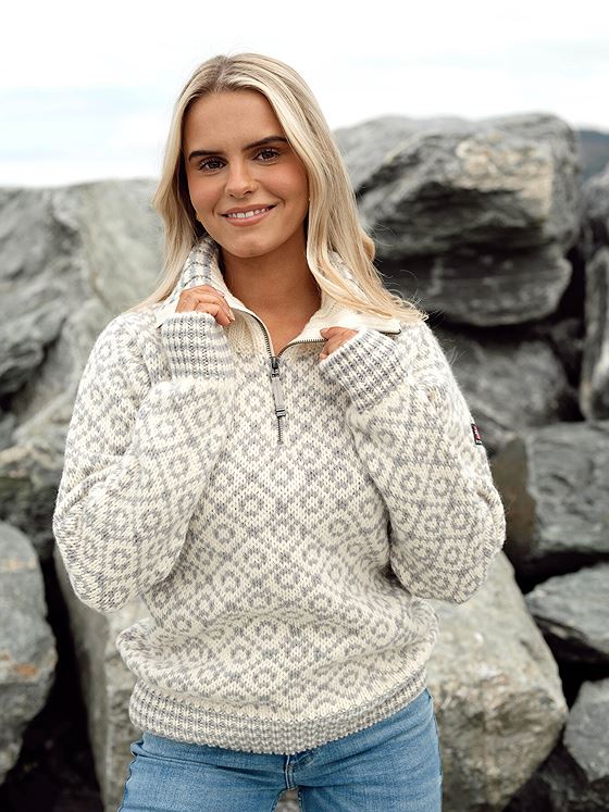 Devold Svalbard Wool Zip Neck Offwhite/Grey