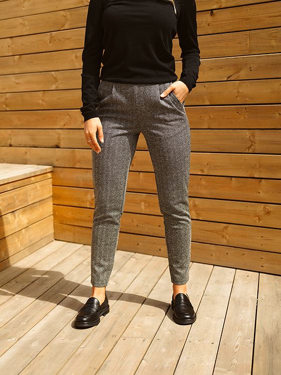 Ichi Kate Jacquard Pant 8 Black/White Herringbone