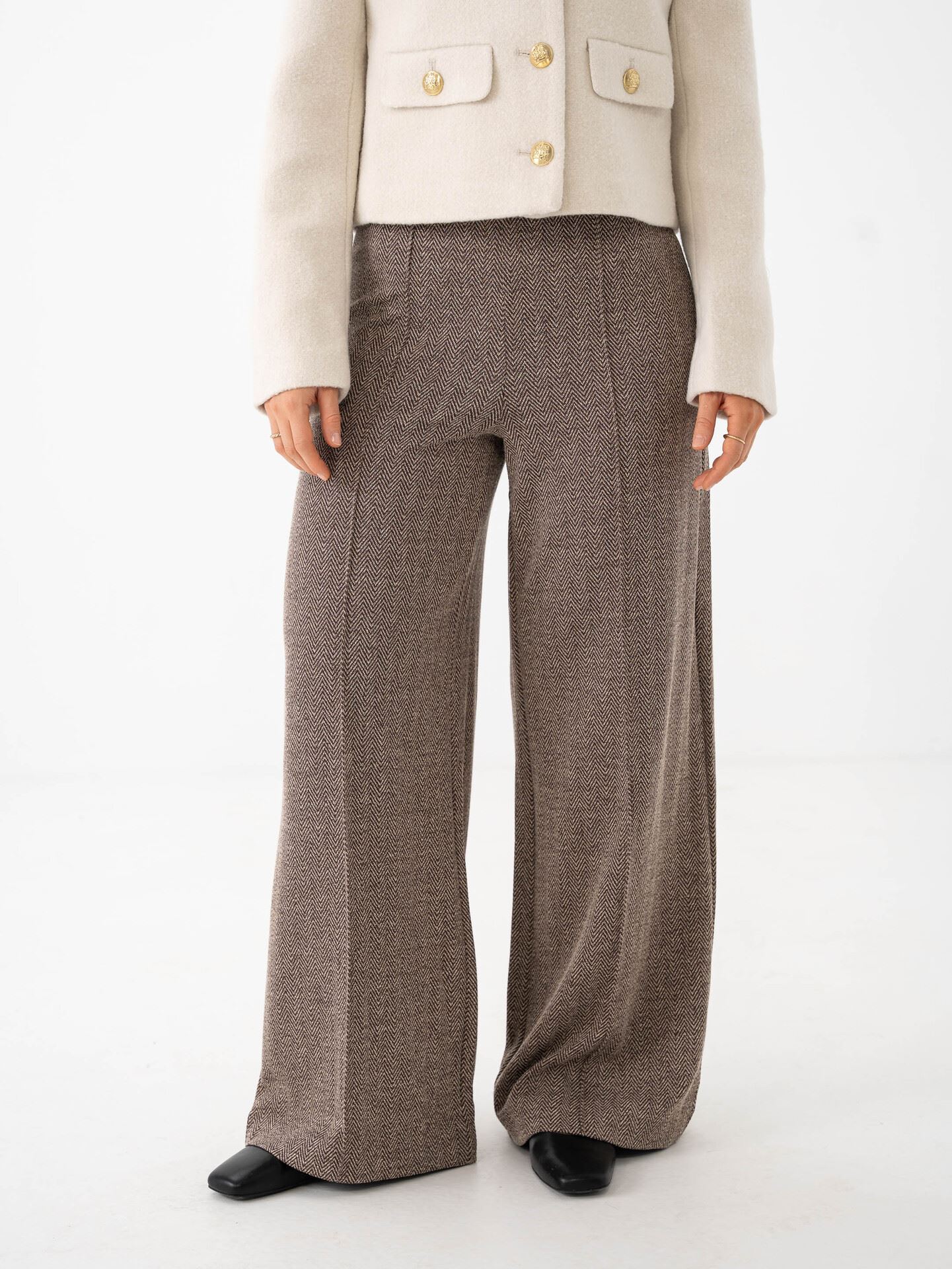 Ichi Kate Jaquard Pant 9 Java/Almond Milk Herringbone