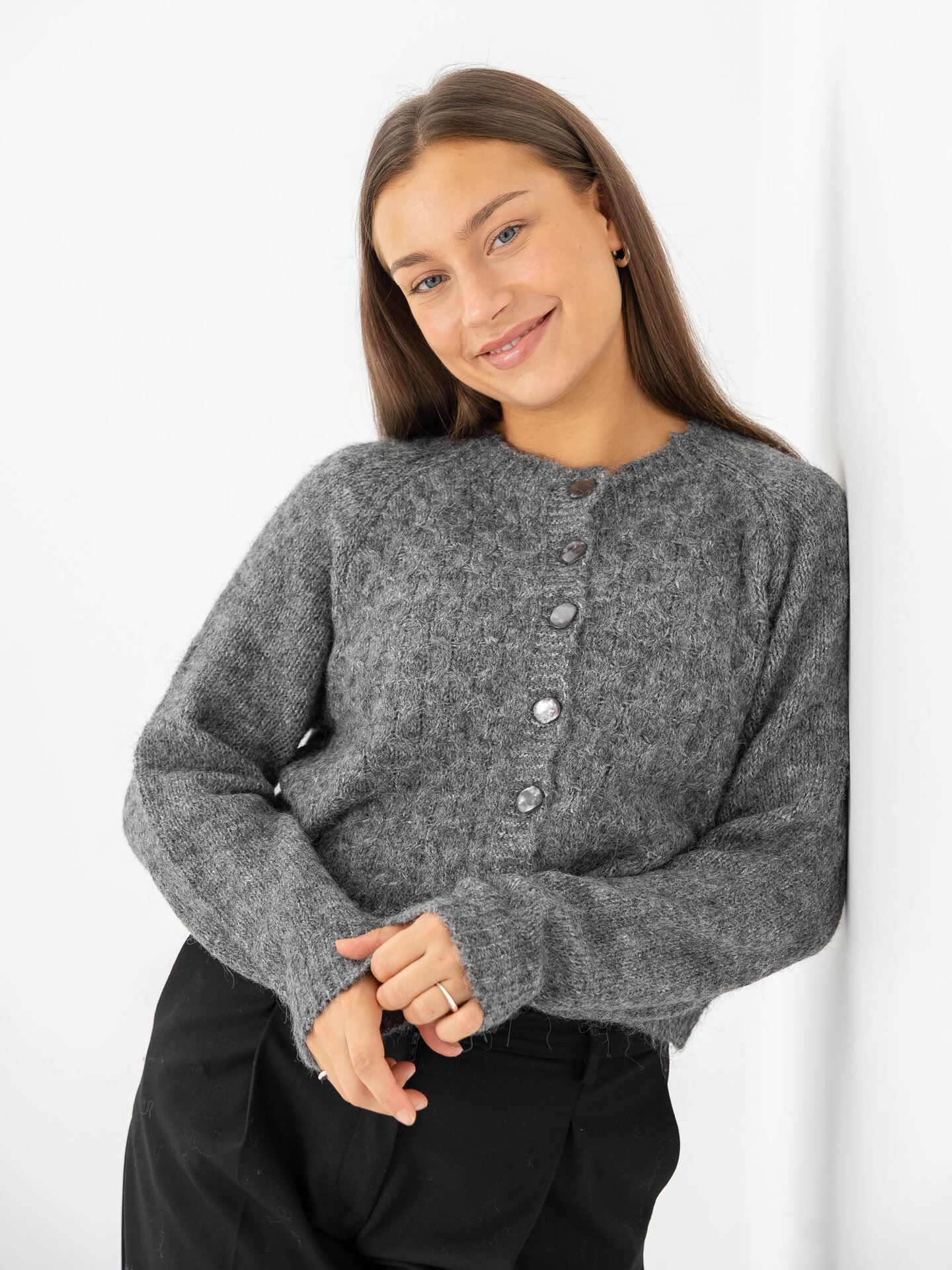 Ichi Belablue Cardigan Dark Grey Melange