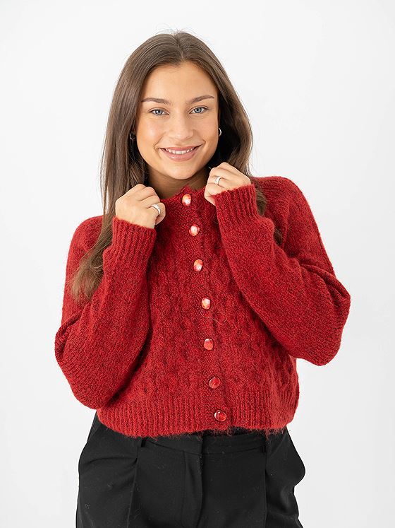 Ichi Belablue Cardigan Red Dahlia