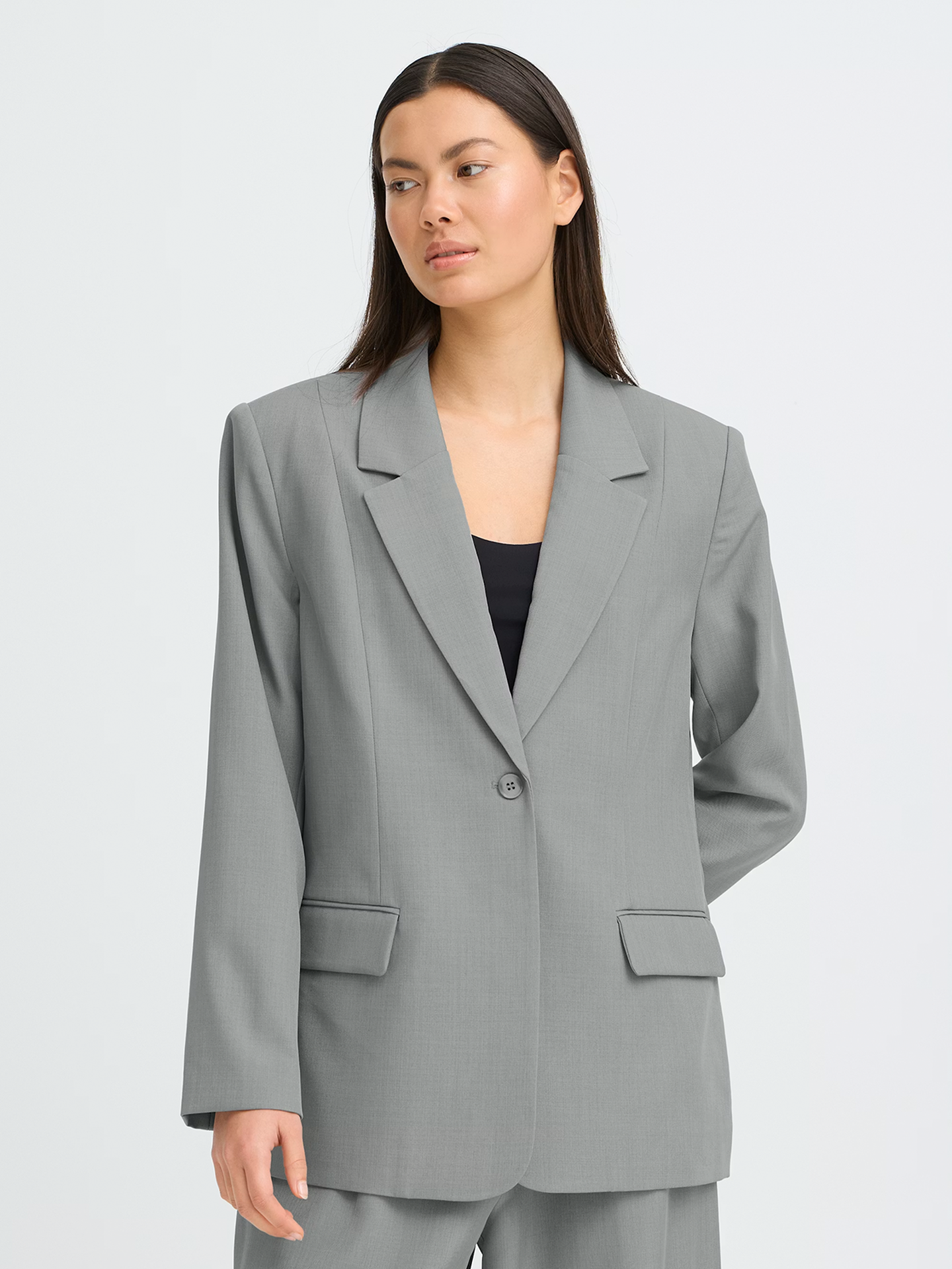 Ichi Fava Long Blazer Grey Melange