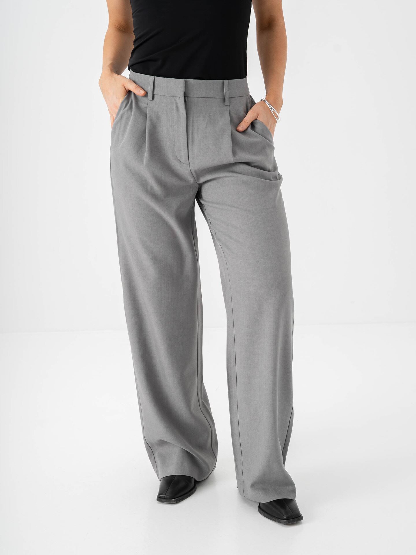 Ichi Fava Wide Pants Grey