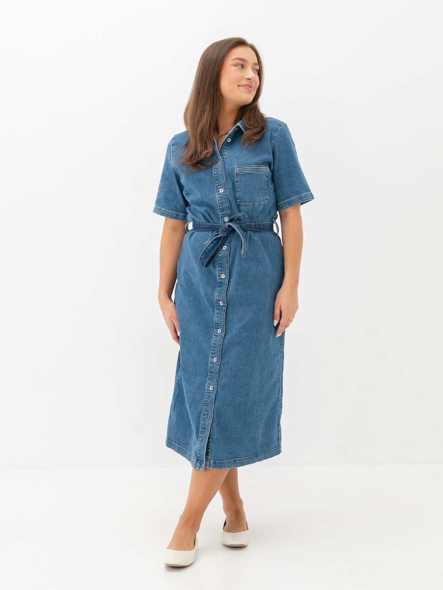 Only Lana Short Sleeve Long Dress Denim Medium Blue Denim