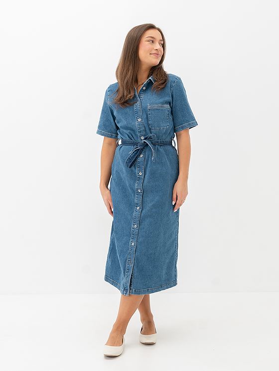 Only Lana Short Sleeve Long Dress Denim Medium Blue Denim