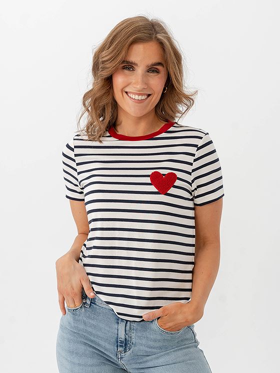 Only Heart Short Sleeve Tee Cloud Dancer Night Sky / Red Heart