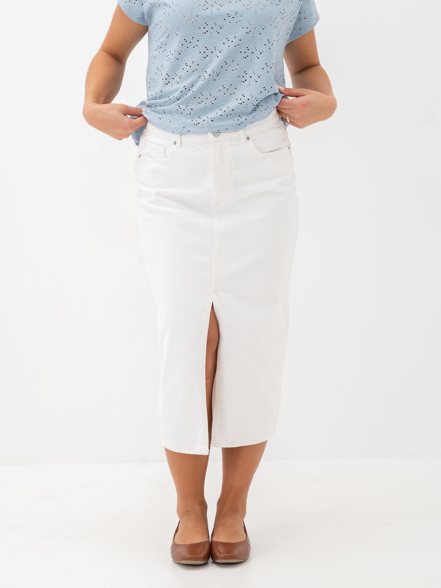 Only Bianca Midi Skirt Denim White