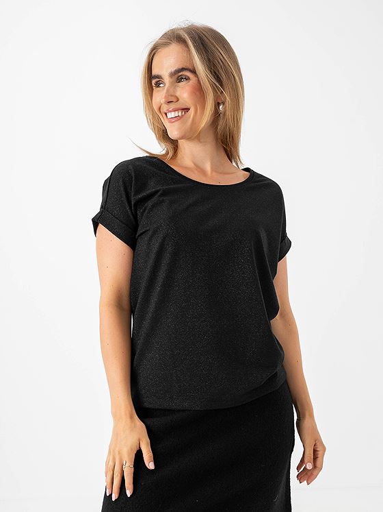 Only Moster Glitter Short Sleeve Top Black Lurex