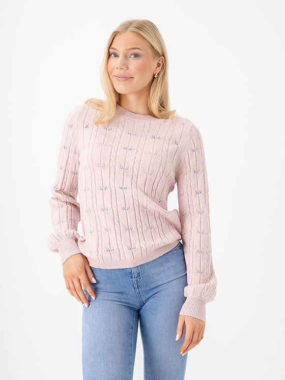 Only Katia Long Sleeve Structure O-Neck Pullover Cable Knit Burnished Lilac Melange