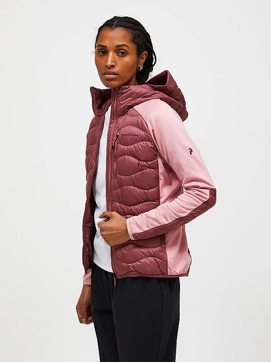 Peak Performance Helium Down Hybrid Hood Women Wild Rouge / Warm Blush