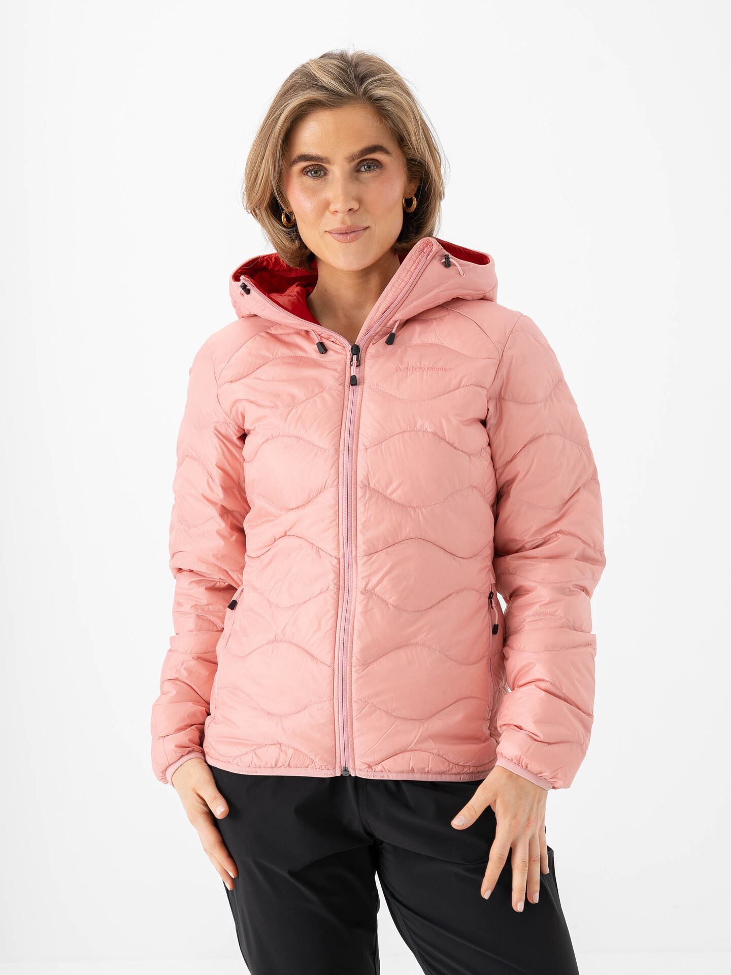 Peak Performance Helium Down Hood Jacket Women Warm Blush / Red Pompeian