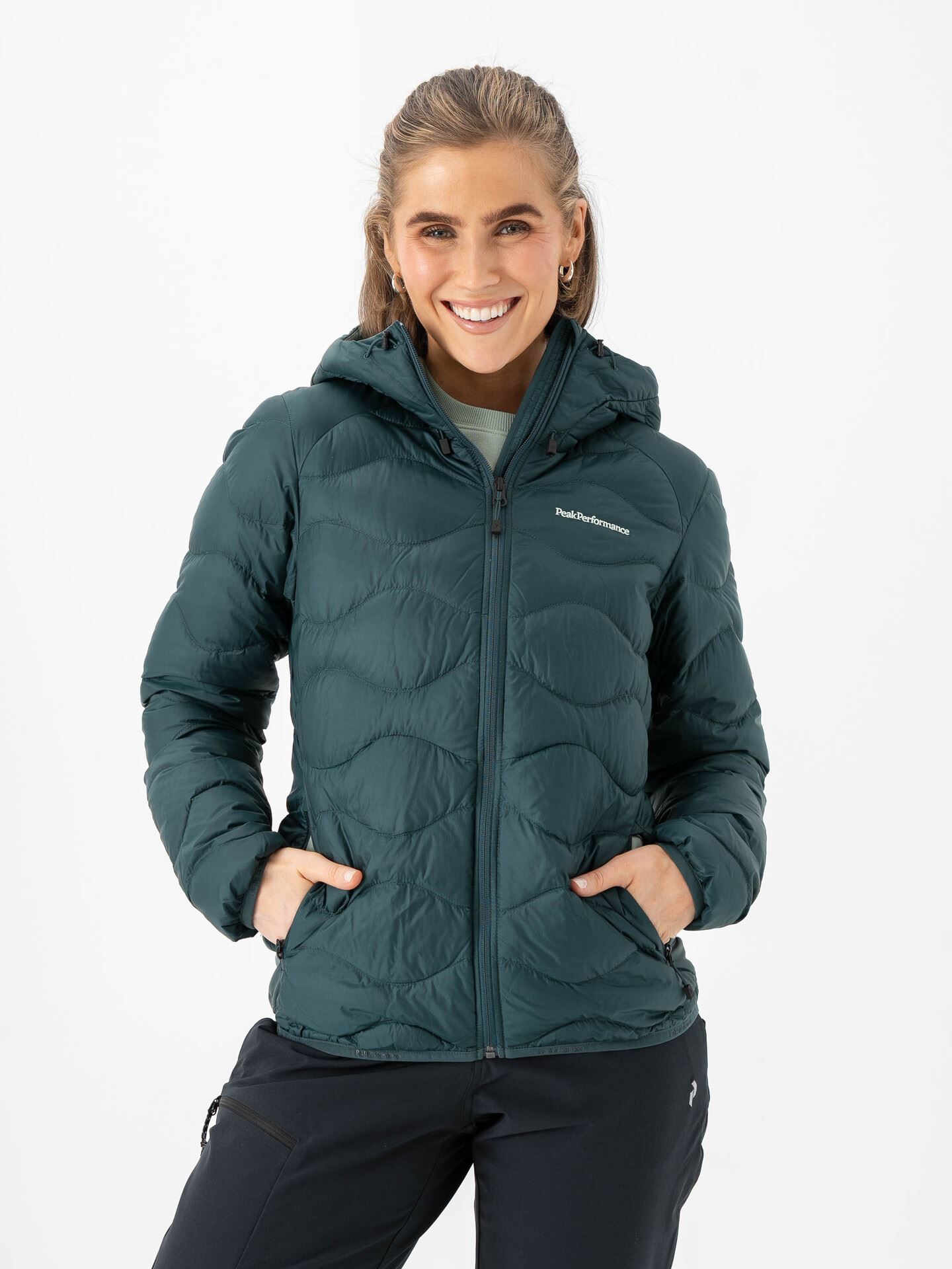 Peak Performance Helium Down Hood Jacket Women Ponderosa Pine / Green Valley