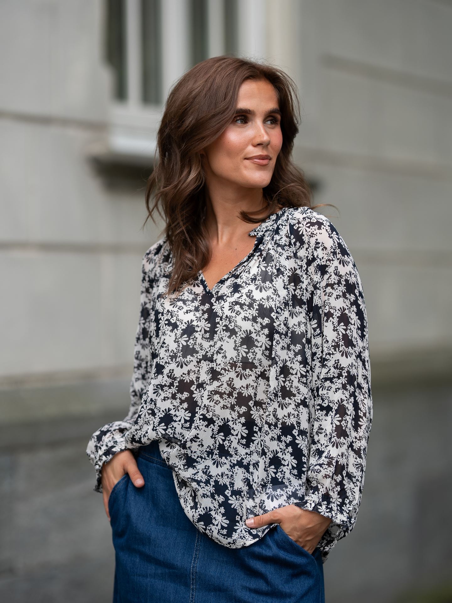 Part Two Elsia Blouse Dark Navy Contrast Flower