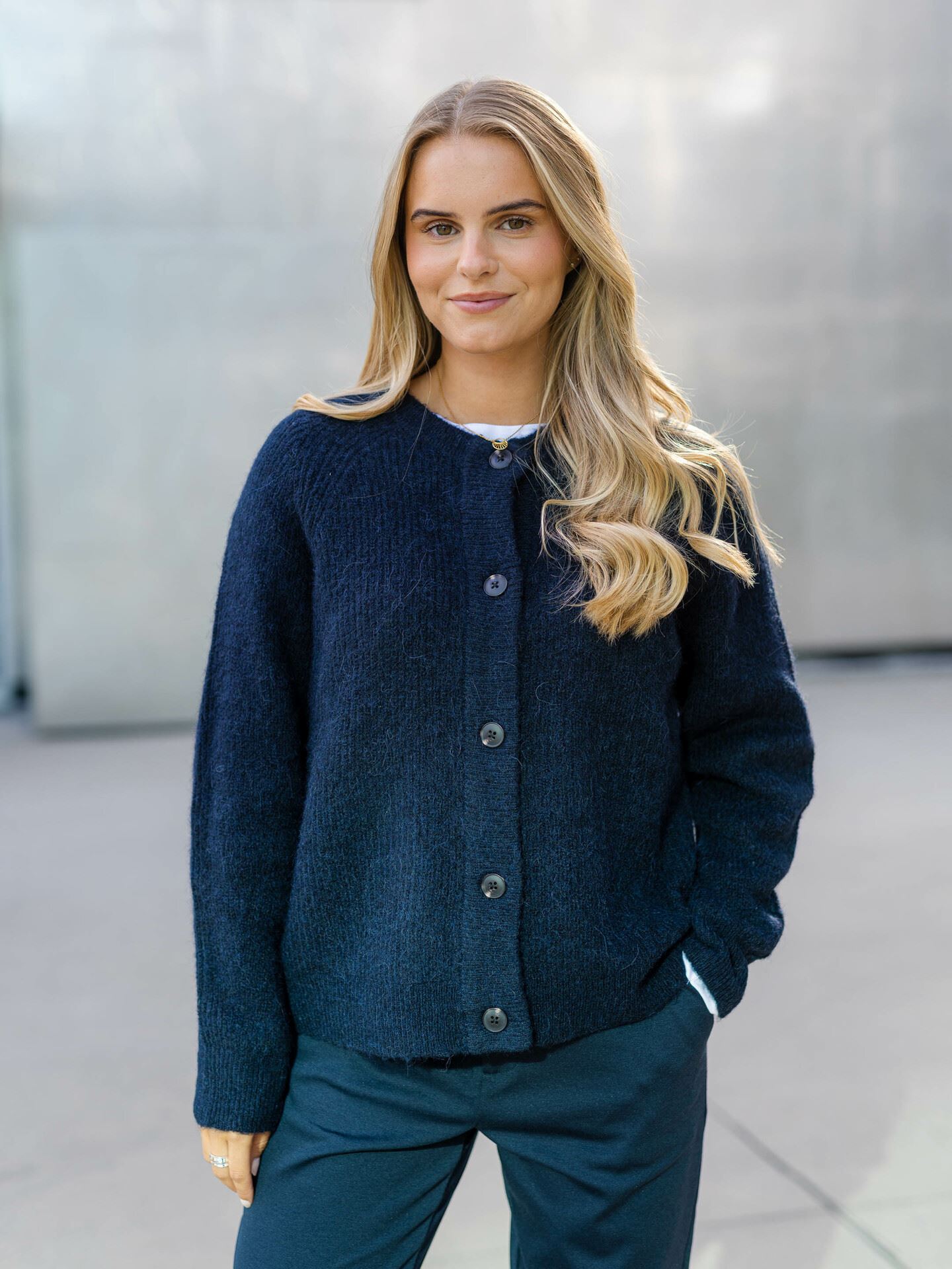 Selected Femme Lulu Long Sleeve Knit Short Cardigan Dark Sapphire