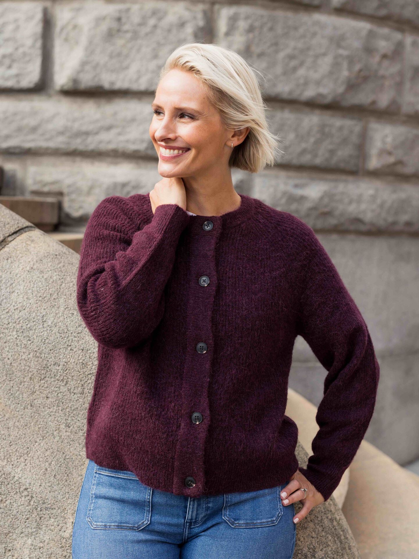 Selected Femme Lulu Long Sleeve Knit Short Cardigan Fig Melange