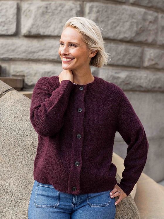 Selected Femme Lulu Long Sleeve Knit Short Cardigan Fig Melange