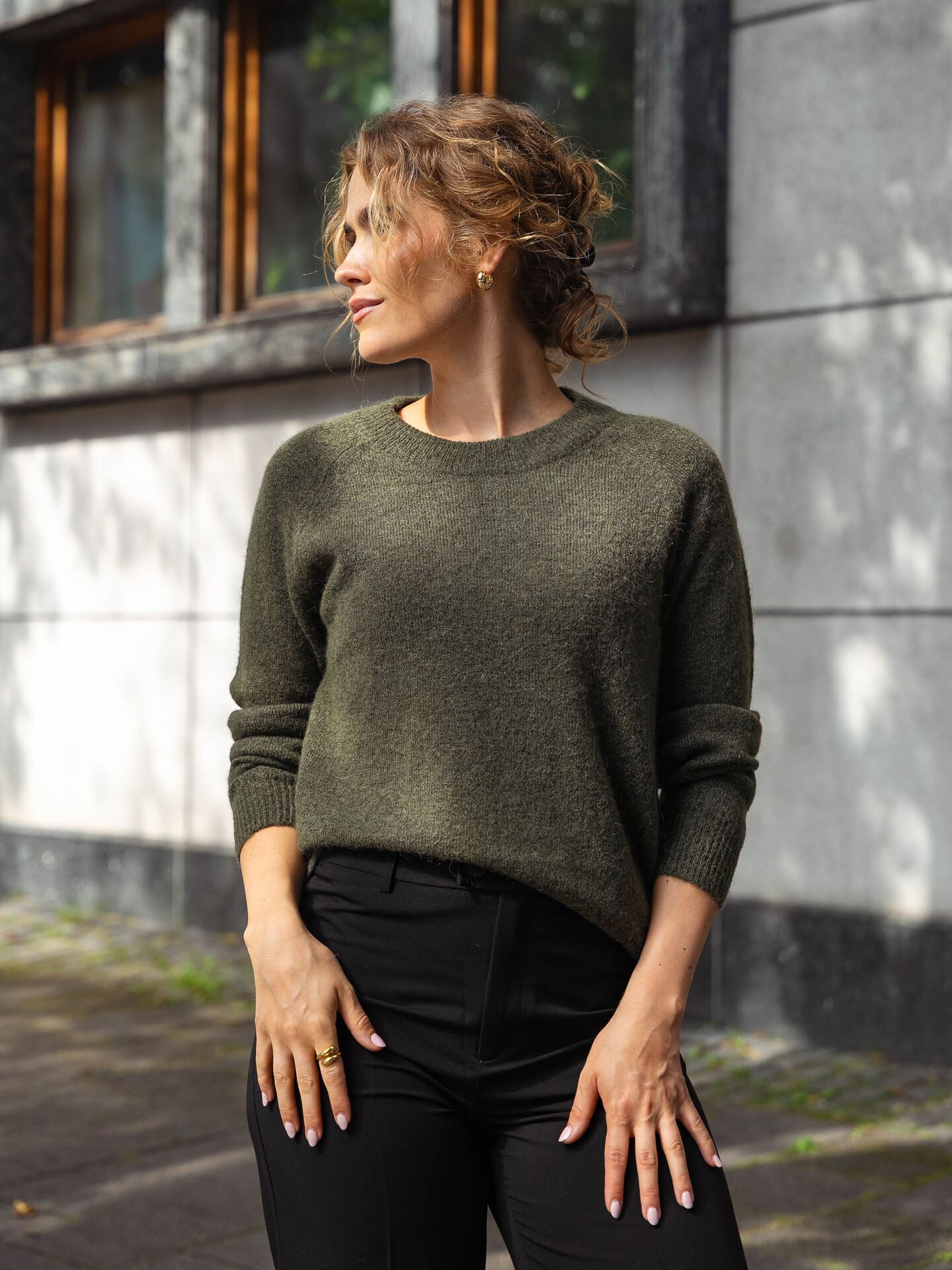 Selected Femme Lulu Long Sleeve Knit O-Neck Kalamata Melange