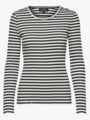 Selected Femme Anna Long Sleeve Crew Neck Tee Stripe Black w/ Snow White Stripes