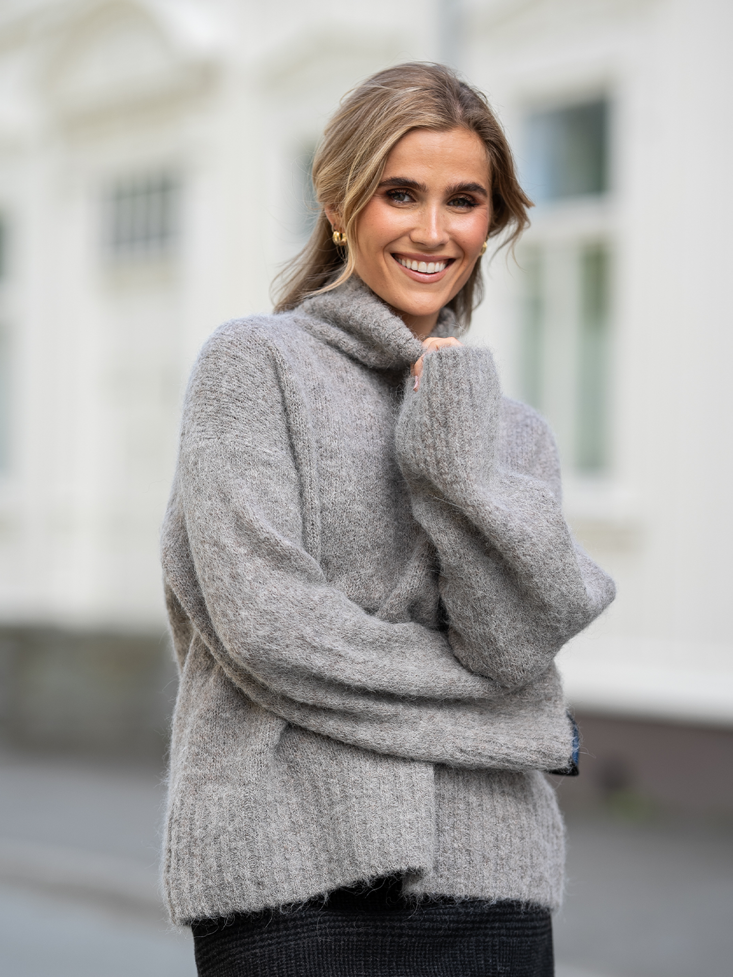 Selected Femme Gabella Long Sleeve Knit High-Neck Steel Gray MELANGE