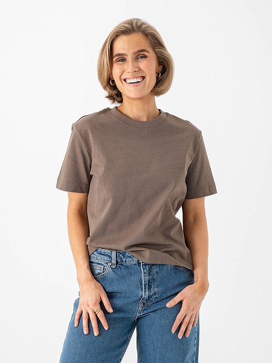 Selected Femme Essential Short Sleeve Boxy Tee Chocolate Chip
