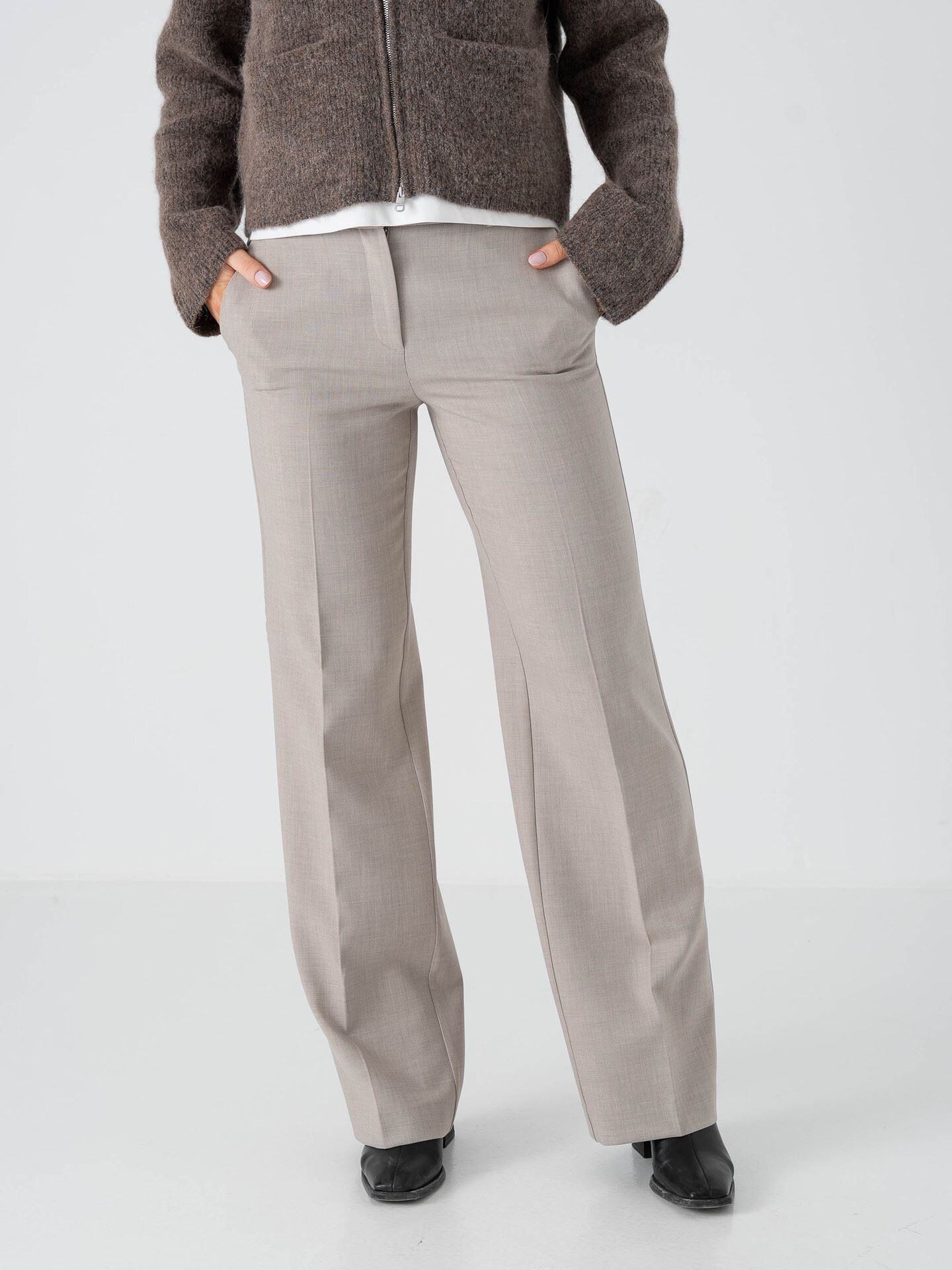 Selected Femme Rita Mid Waist Wide Pant Island Fossil Melange