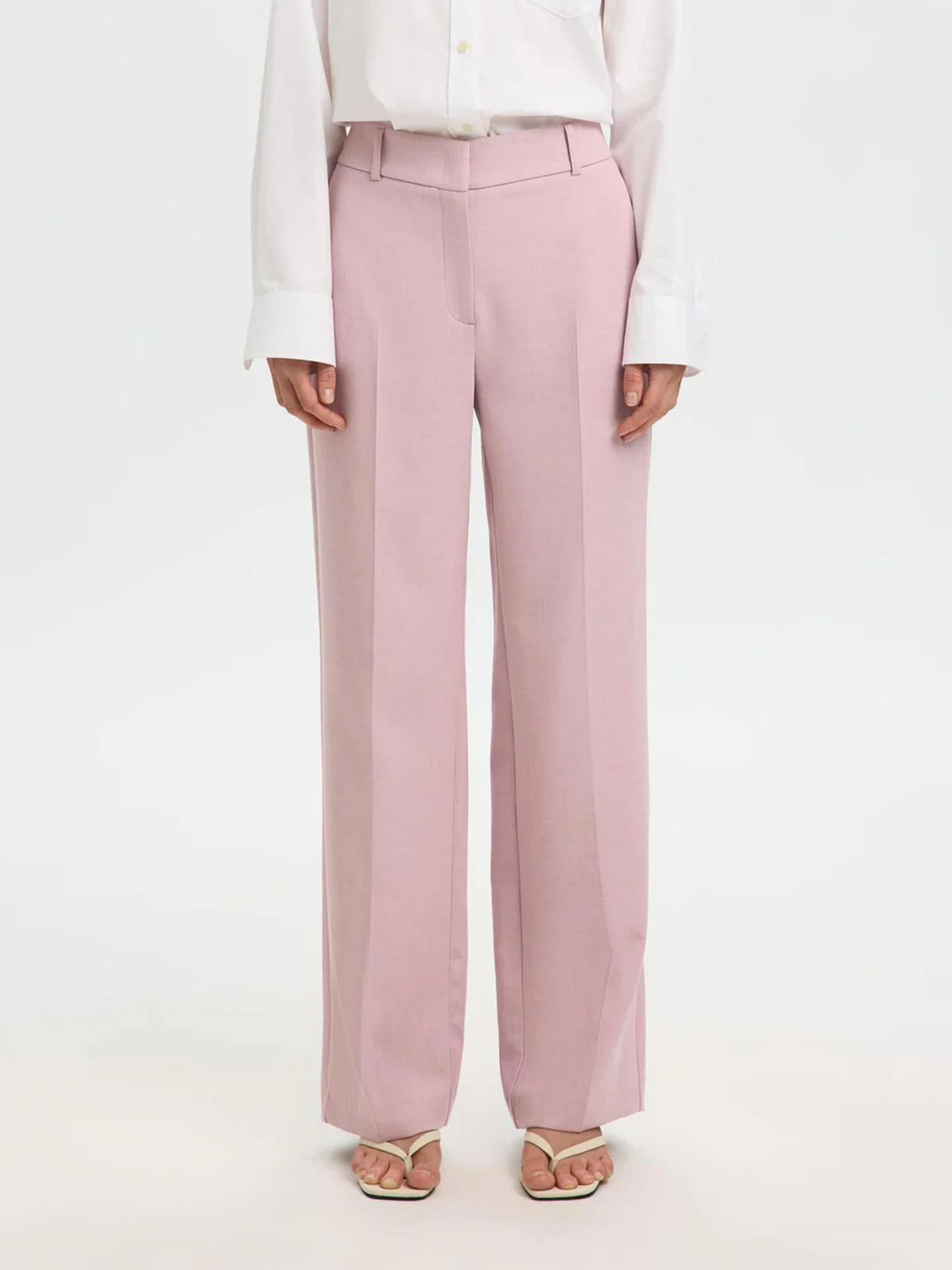 Selected Femme Rita Mid Waist Wide Pant Bleached Mauve Melange