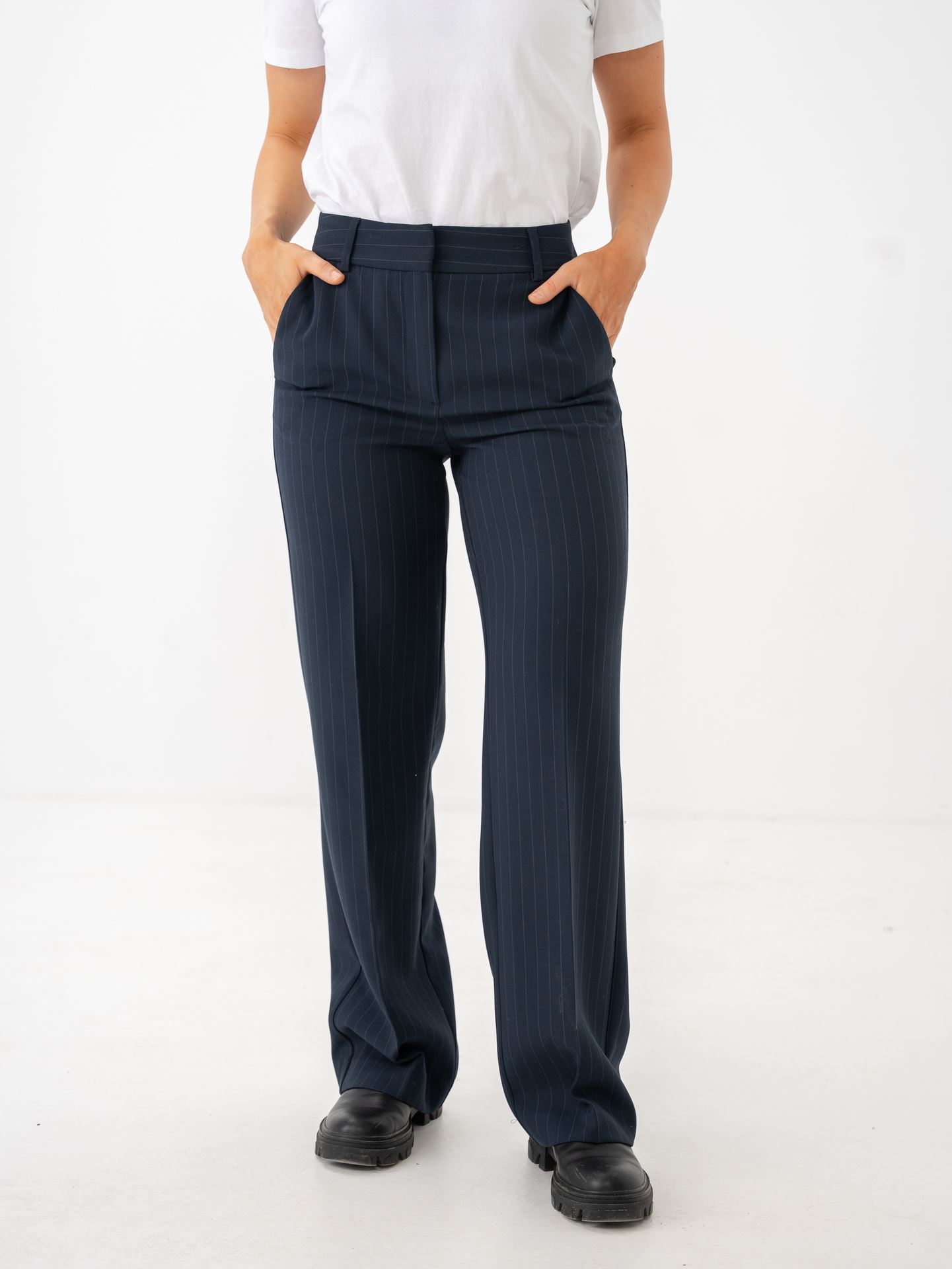 Selected Femme Rita Mid Waist Wide Pant Dark Sapphire Pin Stripe