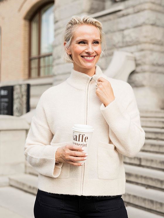 Selected Femme Sia Ras Long Sleeve Knit Zipper Cardigan Birch Melange