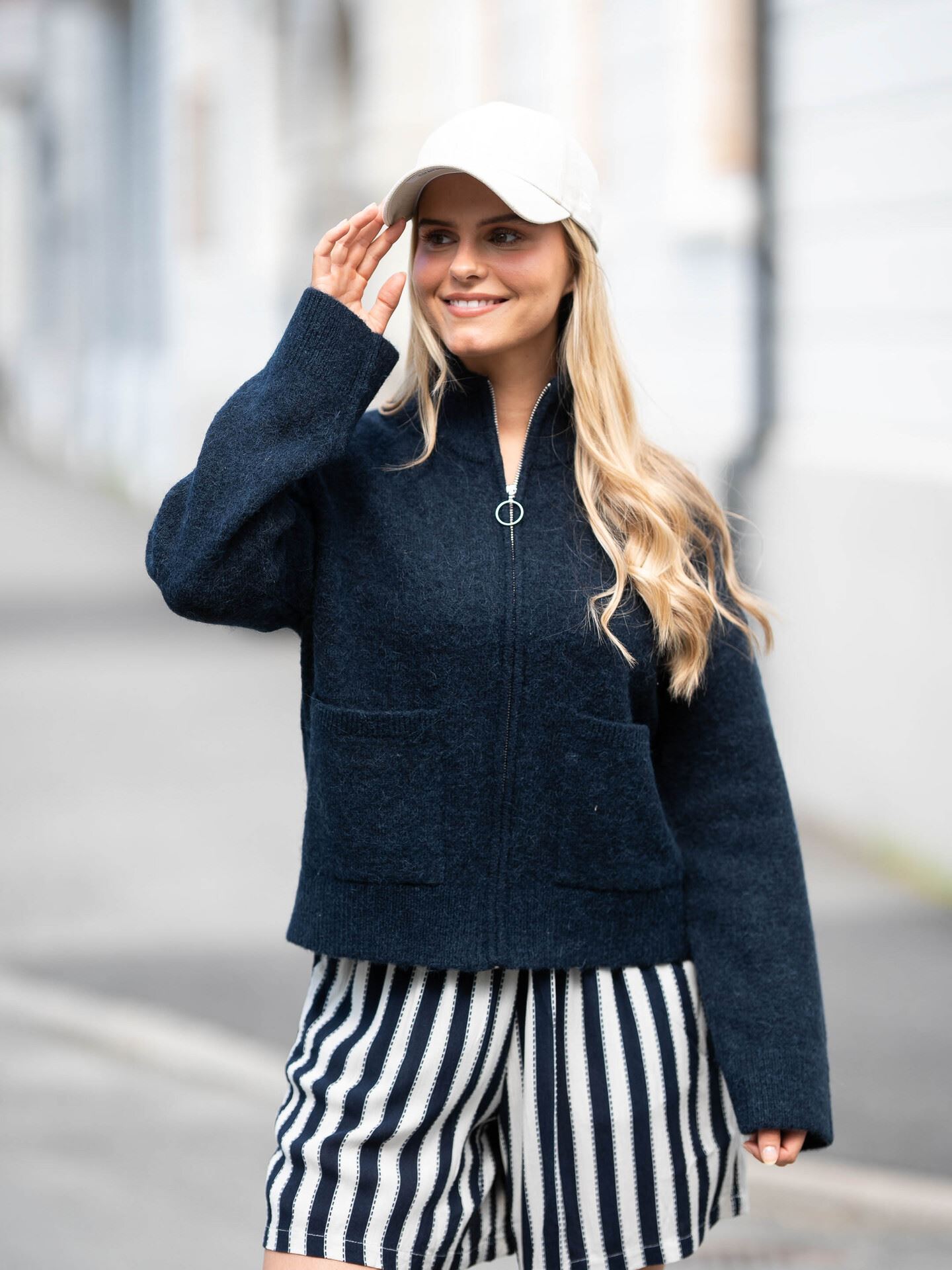 Selected Femme Sia Ras Long Sleeve Knit Zipper Cardigan Dark Sapphire Melange