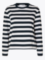 Selected Femme Essential Long Sleeve Striped Boxy Tee Dark Sapphire Bright White
