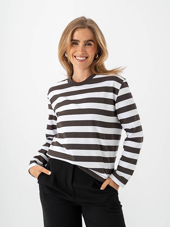 Selected Femme Essential Long Sleeve Striped Boxy Tee Delicioso