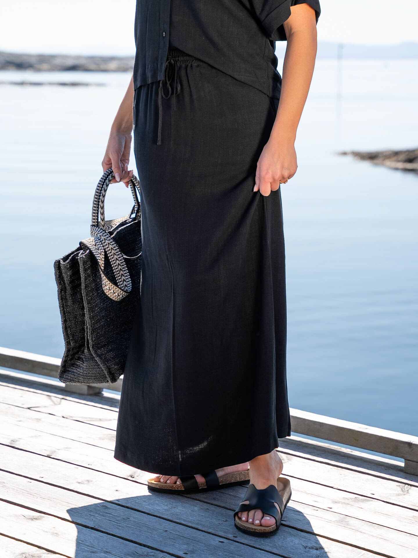 Selected Femme Viva High Waist Ankle Skirt Black