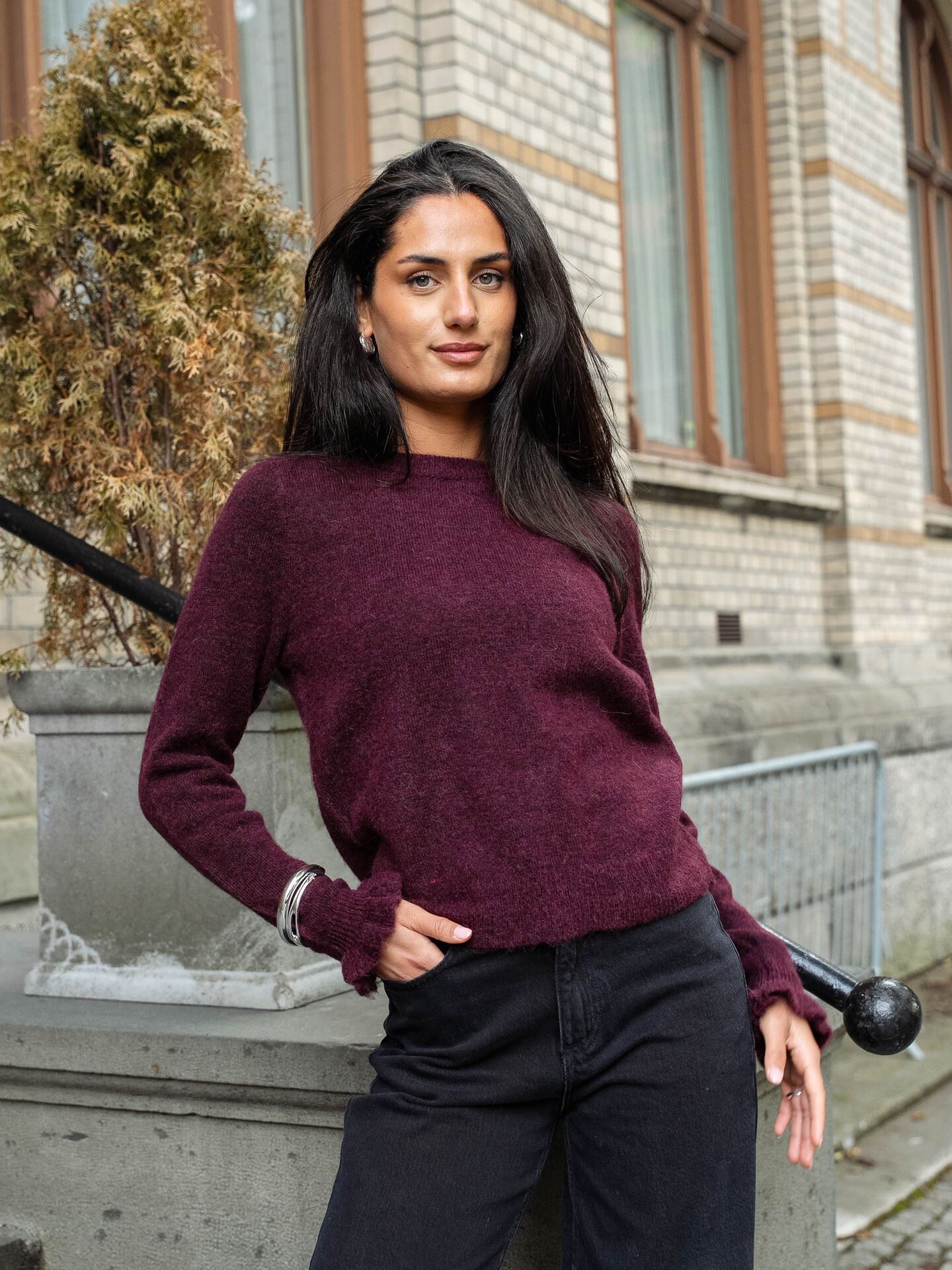 Selected Femme Lulu Long Sleeve Knit Frill Cuff O-Neck Fig