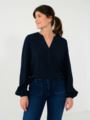 Selected Femme Viva Long Sleeve V-Neck Top Dark Sapphire