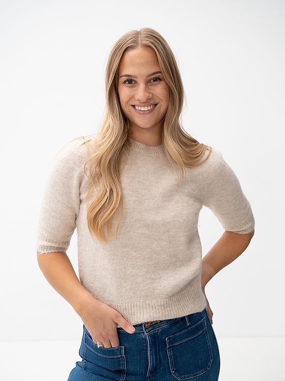 Selected Femme Lulu Short Sleeve Open Back Knit O-neck Birch Melange