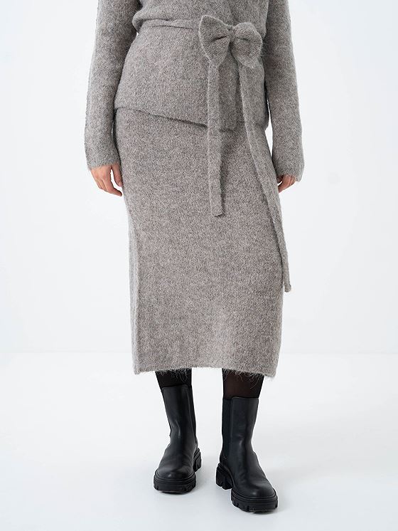 Selected Femme Gabella High Waisted Midi Knit Skirt Steel Gray Melange