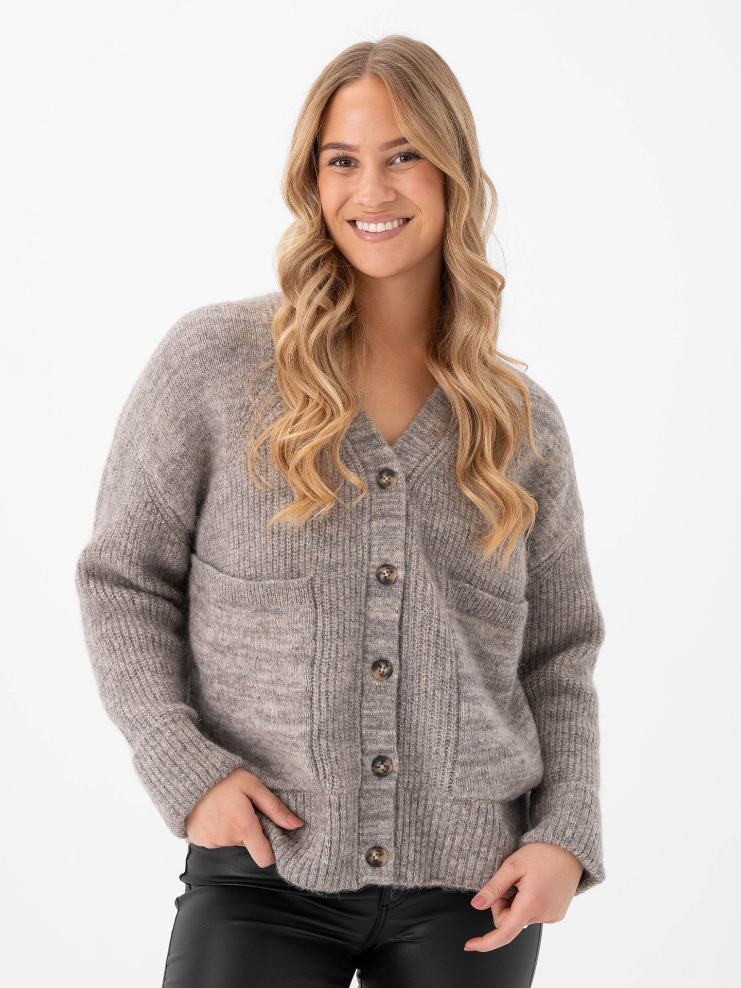 Selected Femme Alva Long Sleeve Knit Cardigan Steel Gray Birch