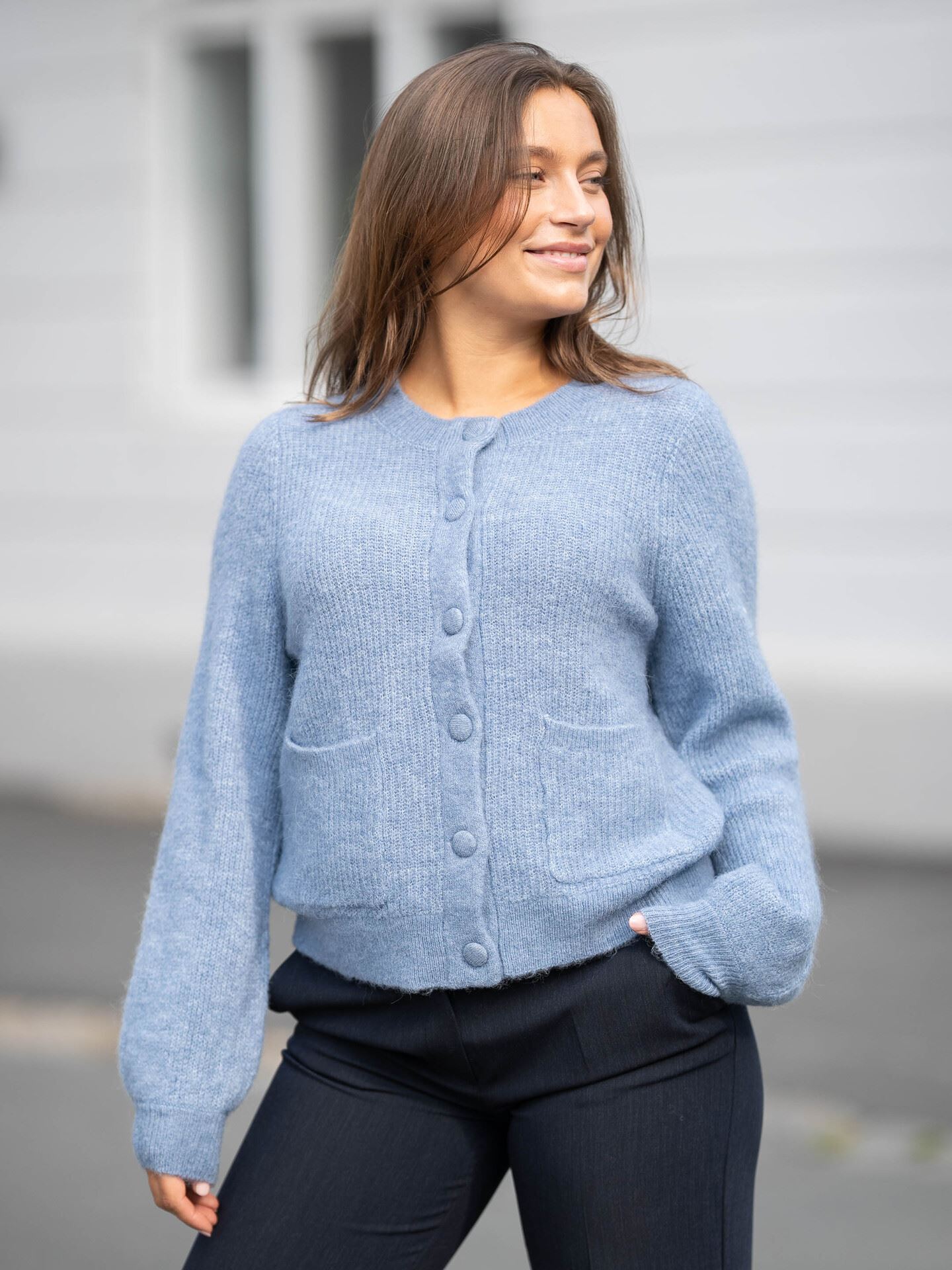 Selected Femme Sia Ras Long Sleeve Knit Pocket Cardigan Endless Sky Melange