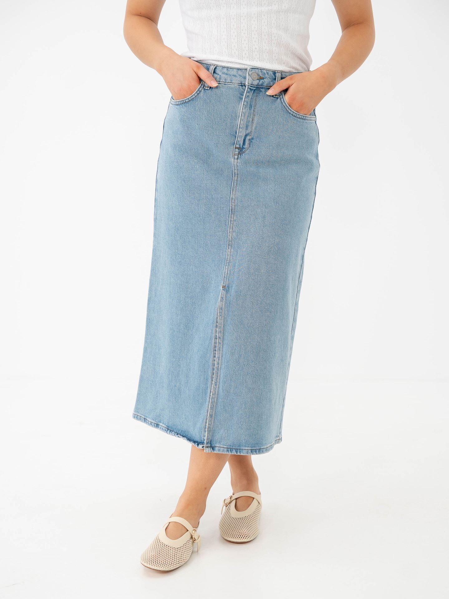 Selected Femme Krista-Gerda High Waist Light Blue Maxi Skirt Light Blue Denim