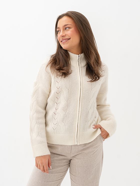 Selected Femme Vera Long Sleeve Knit Zip Cardigan Snow White