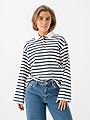 Selected Femme Wada Long Sleeve Stripe Collar Top Dark Sapphire / Snow White