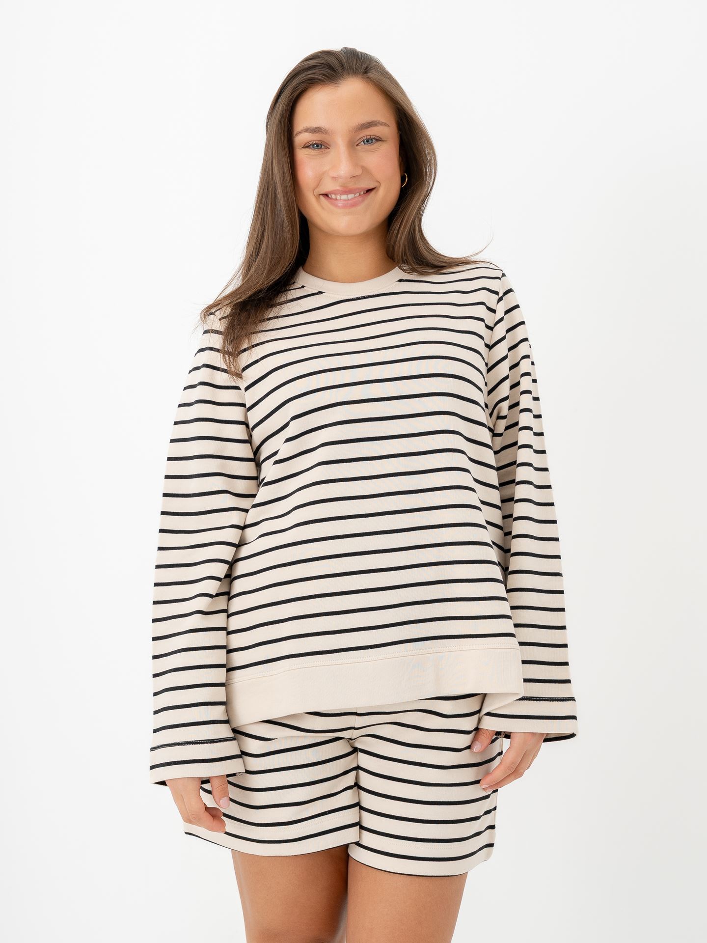 Selected Femme Elise Long Sleeve O-Neck Wide Striped Sweat Black / Birch