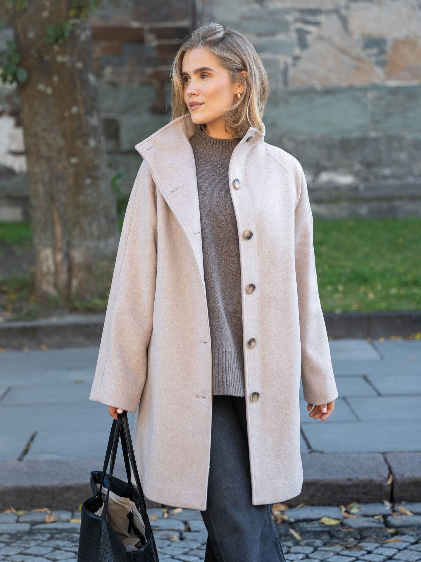 Selected Femme Vinni Lano Coat Sandshell Melange