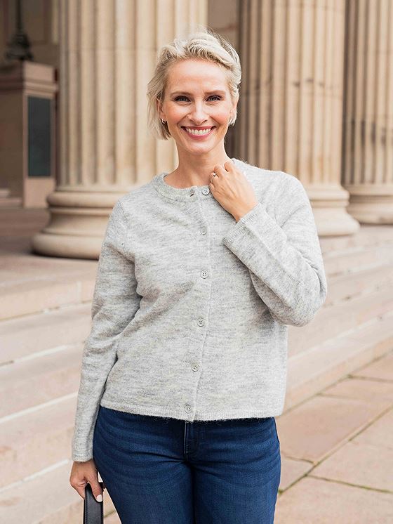 Selected Femme Lulu New Long Sleeve Knit Cardigan Light Grey Melange